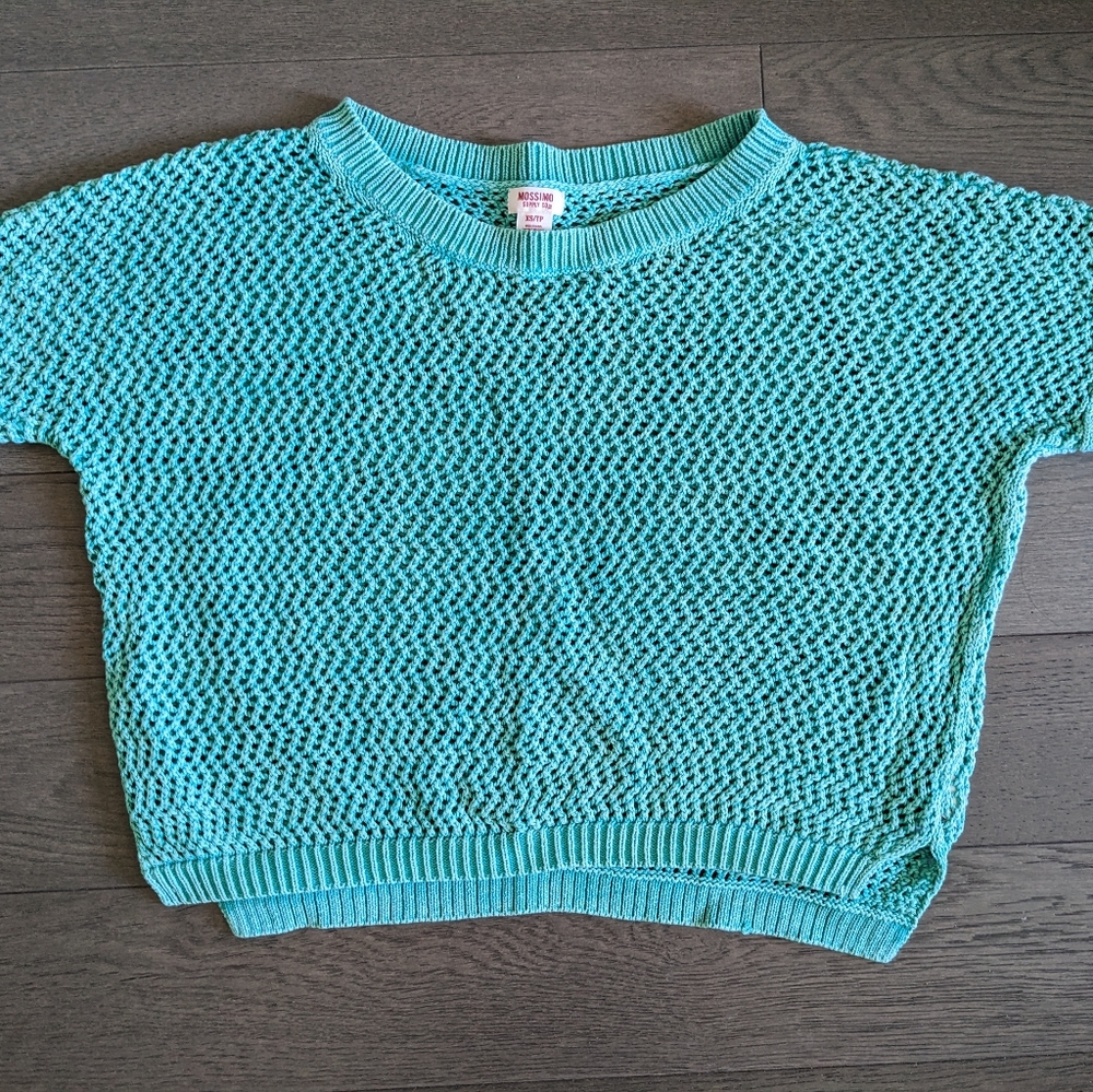 Green Mossimo Woven Crochet Loose-Fit Short-Sleeve Loop Crop Top, WXS